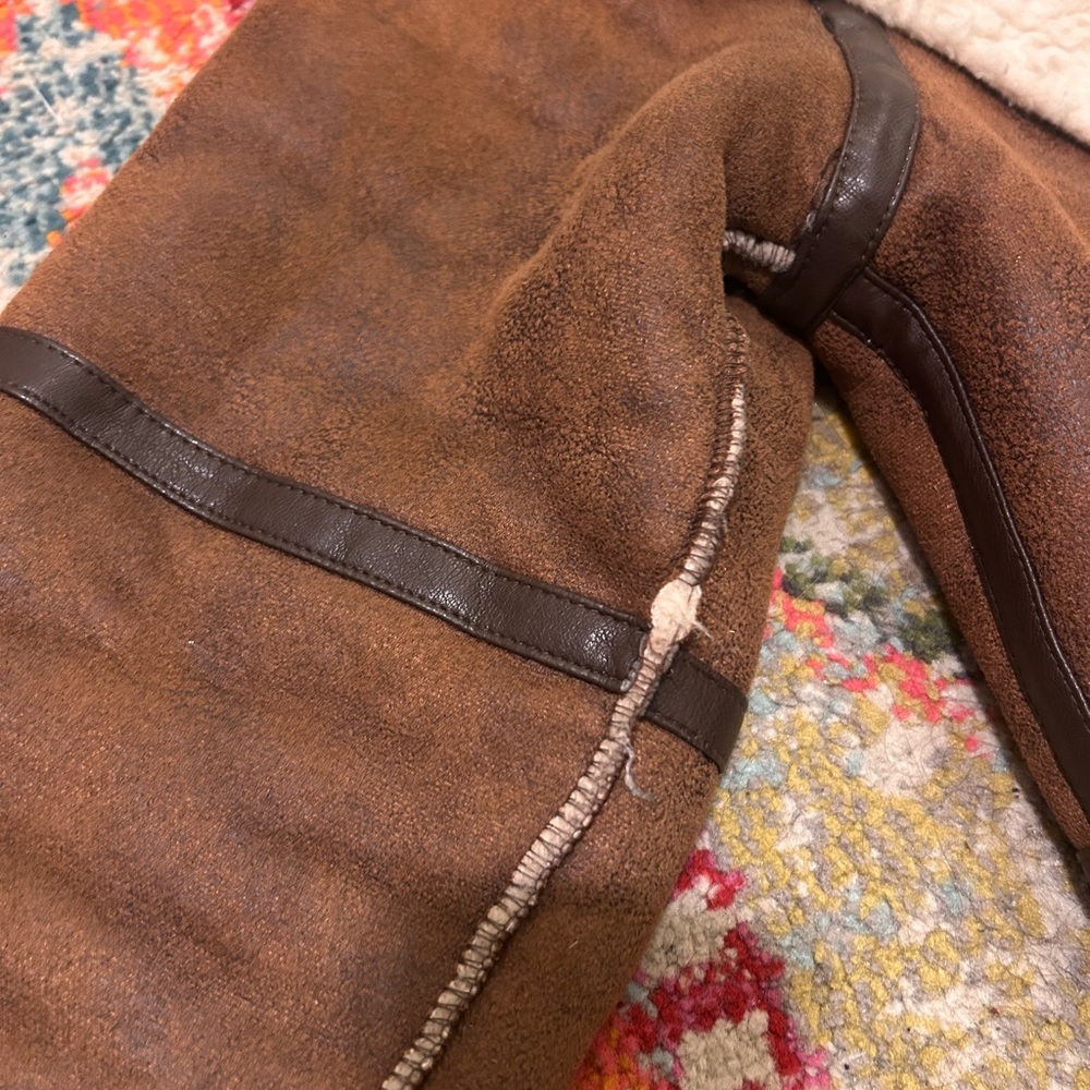 Boohoo Longline Brown Suede Shearling Aviator Coat. Size S ( runs large) - Picture 12 of 16